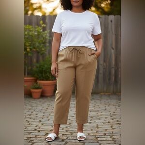 Easy Essentials 100% COTTON CAPRI W/ DRAWSTRING in Tan